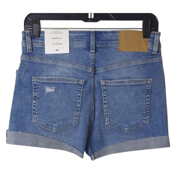 H&M Womens Denim Shorts 6 Blue Stretch Y2K Distressed Cuffed Streetwear - Picture 2 of 7